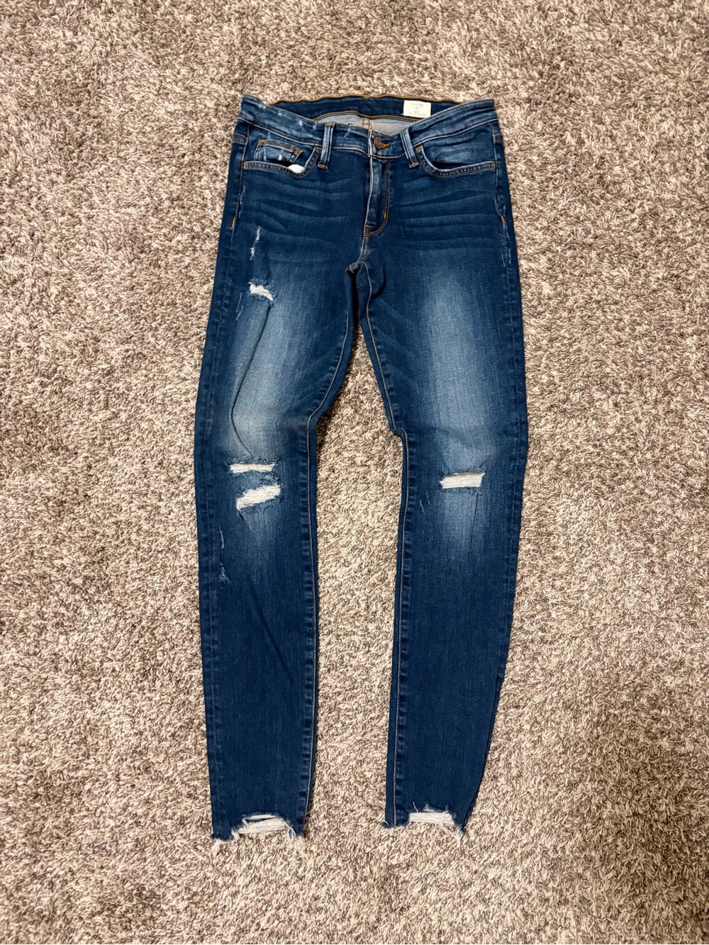 Women's Dark Blue Ripped Skinny Jeans - Stretch Denim